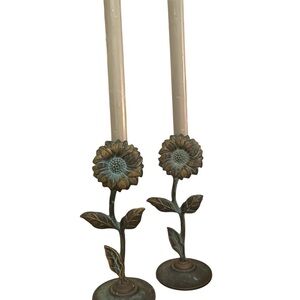 Vintage 90s Brass Sunflower Taper Candle Holders Fairy core Cottagecore
